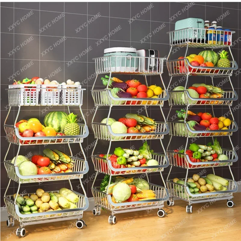 Kitchen Vegetable Rack Floor Multi-layer Wheelbarrow Household Vegetable Basket Fruit Basket Kitchen Storage Space Saving