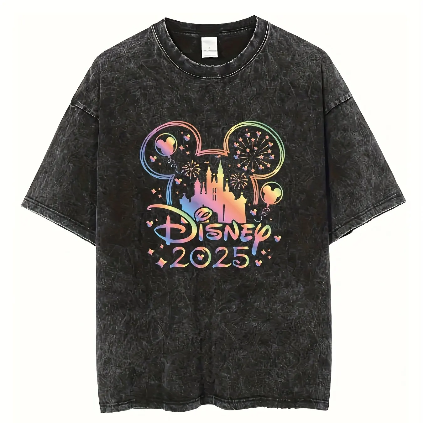 

Футболка с рисунком замка Микки Мауса Диснея, повседневная, в стиле ретро, стираный дизайн, с короткими рукавами и круглым вырезом, летняя рубашка с героями мультфильмов