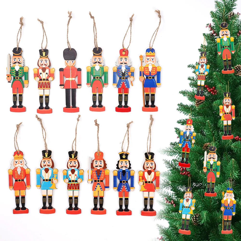 12Pcs/Set Wooden Nutcracker Puppet Christmas Nutcracker Soldier Pendant Christmas Tree Ornament Navidad New Year Home Decoration