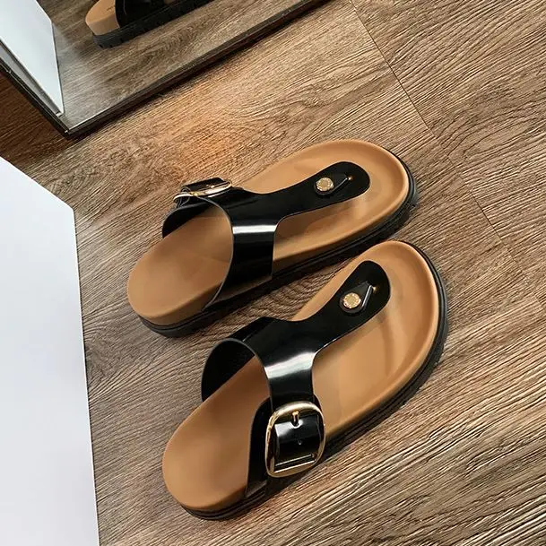 รองเท้าผู้หญิง 2024 รองเท้าแตะยางนุ่ม Flip Flops Shale ชายหาดหญิงต่ําสบายแบนฮาวาย Sabot Hoof Heels Casual โรมสไลด์