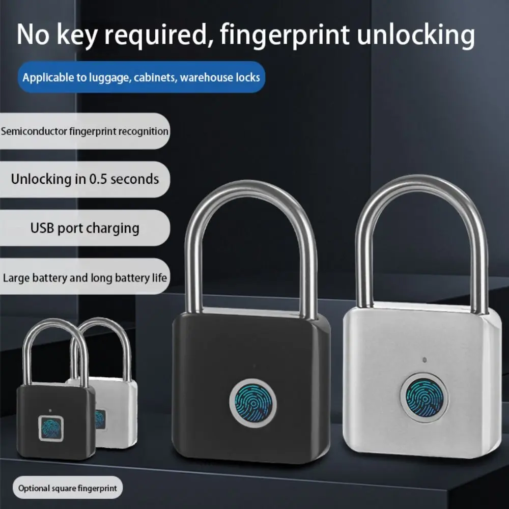 

Anti-Theft Smart Fingerprint Padlock USB Charging Waterproof Security Door Lock Portable USB Rechargeable Keyless Smart Lock
