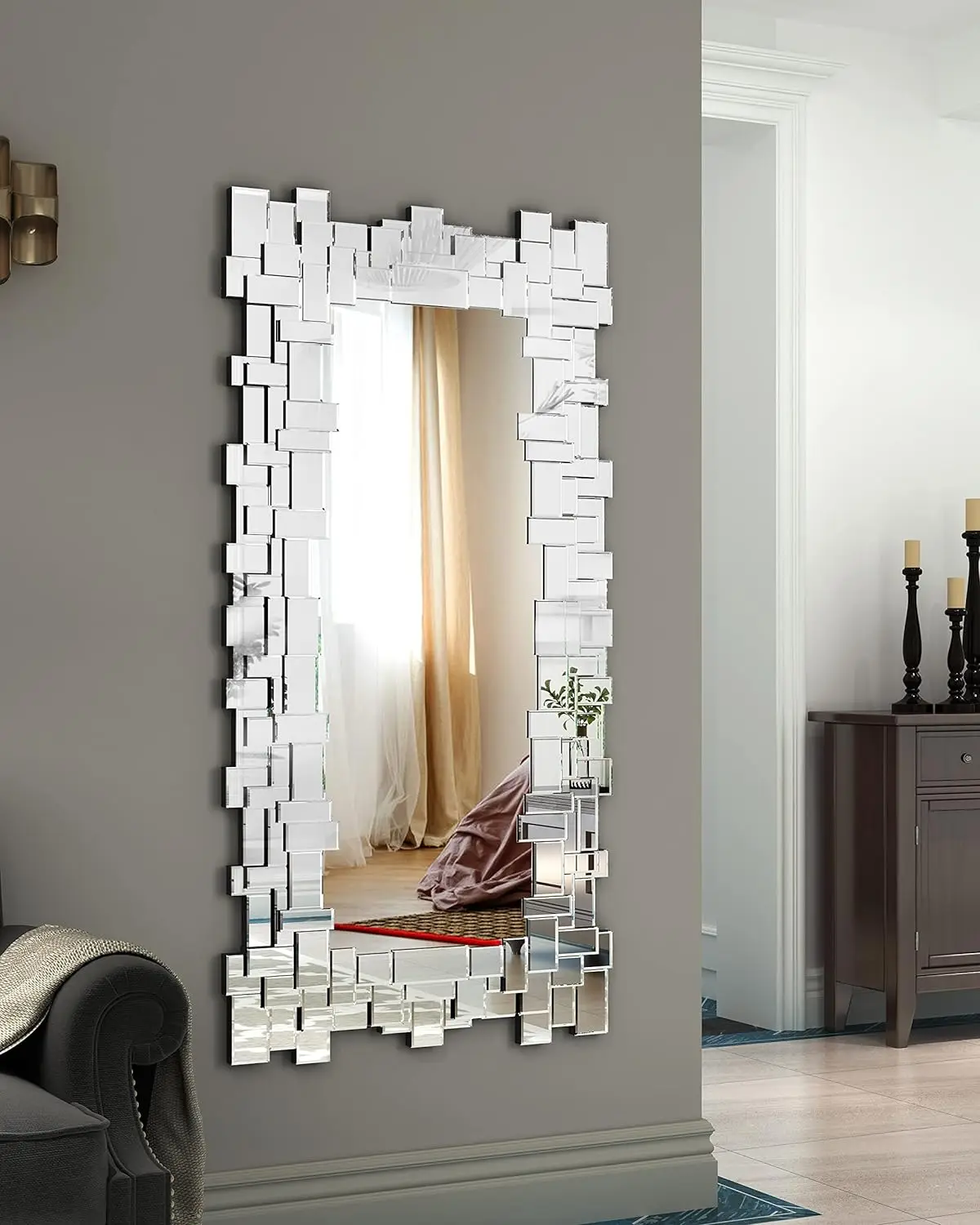 

MUAUSU Decorative Rectangle Wall Mirror - Gorgeous Full Length Frameless Mirrors for Bedroom,Bathroom, Living Room 47" x 25"