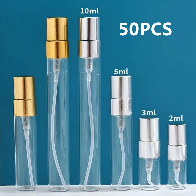 Wholesale 50PCS 2ML 3ML 5ML 10ML Gold Sliver Mini Empty Cosmetics Bottle Perfume Glass Bottle Sample Thin Glass Vials