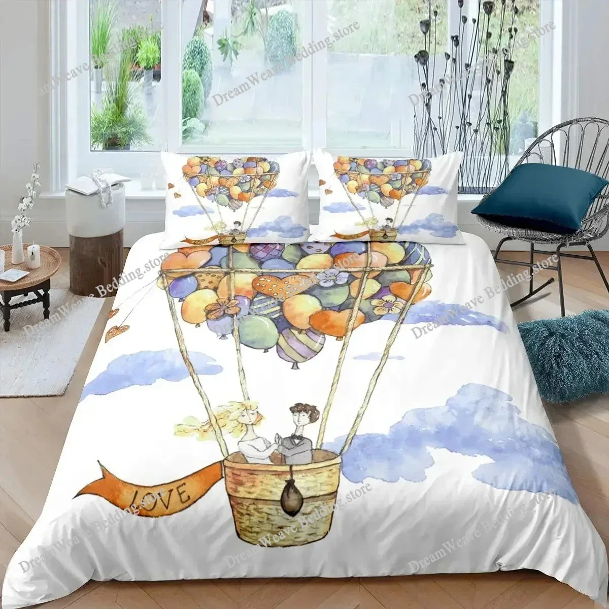 Hot Air Balloon Comforter Cover Set Vintage Bedspread Cover for Kids Landscape Quilt Cover Microfiber Polyester Bedding Set96396