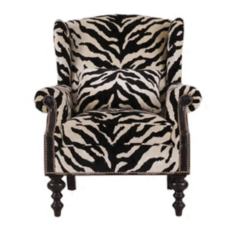 American fabric lazy sofa chair, casual single sofa single chair, zebra pattern tiger chair retro light luxury
