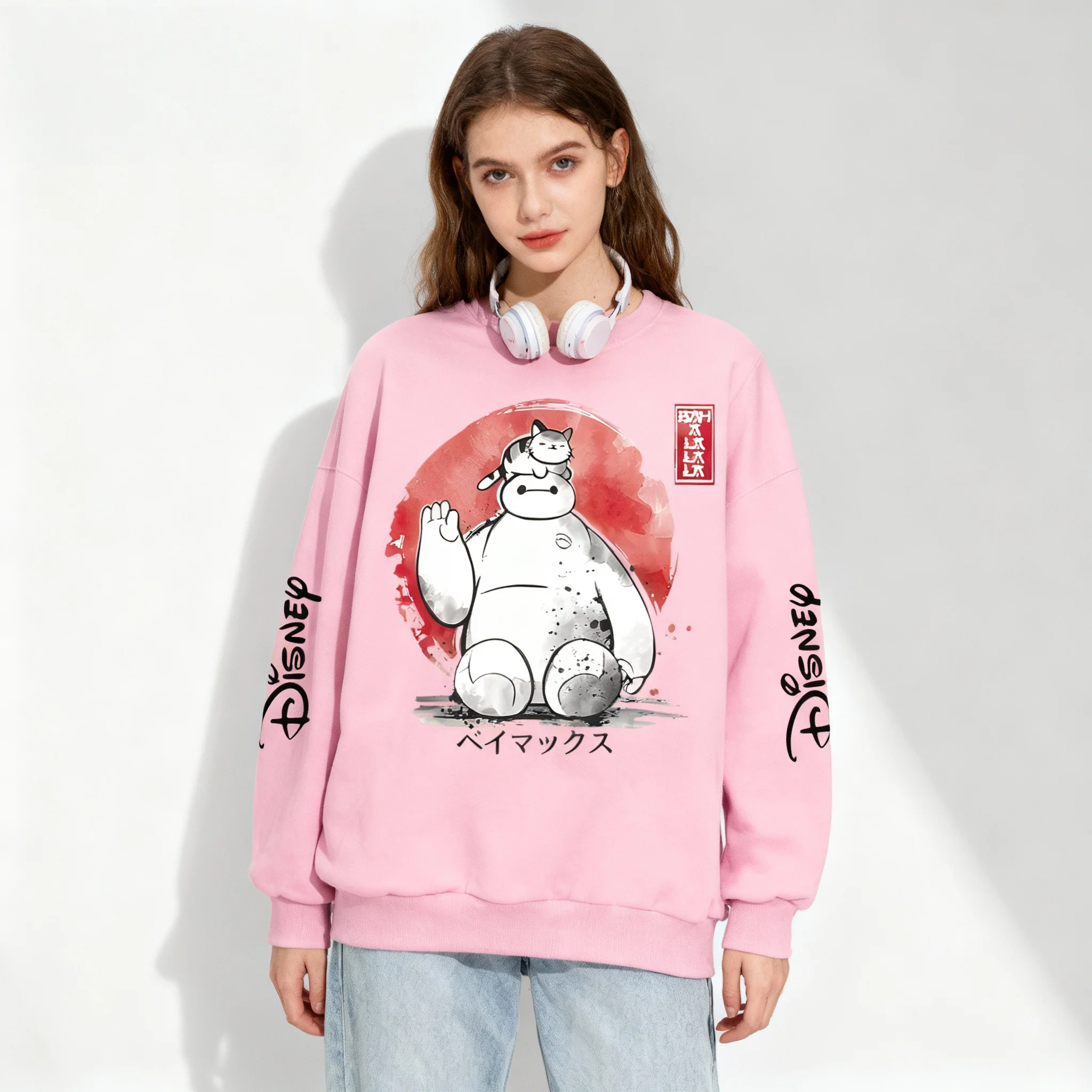 Disney Superpower Marine Corps Big White Series Extra Large Women's Autumn and Winter Round Neck Hoodies for Adults and Children