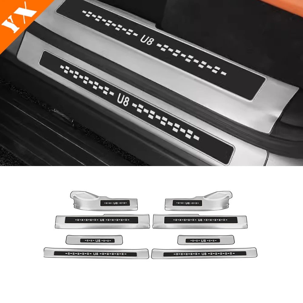 

For AFor BYD U8 YangWang U8 Accessories Stainless Black Silver Car Door Sill Scuff Trim Plate Welcome Protectors Guard Plat