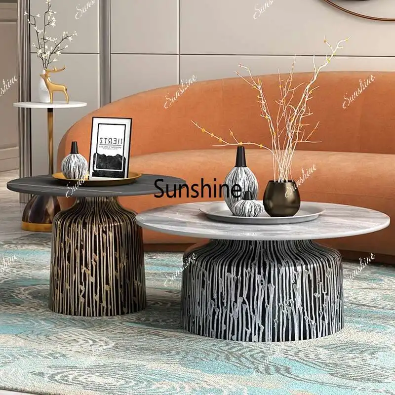 

Japanese Designer Modern Coffee Table Marble Stone French Round Low Side Table Nordic Set Mueble Salon Living Room Decoration