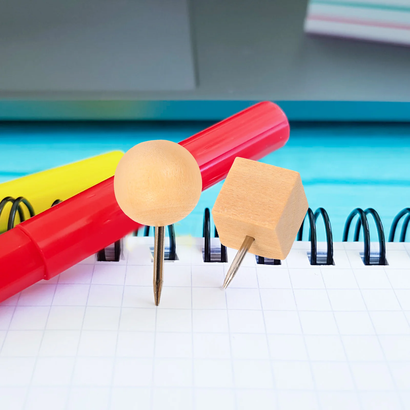 

2 Box Wooden Push Pins Natural Wood Thumb Tacks for Bulletin Board Map Office Home Decor Crafts Multi Function Compact Design