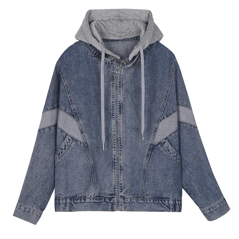 Loose Bf Style Jacket Women's Denim Coat Spring Autumn New Korean Version Hip Hop Splicing Design Casual Outerwear
