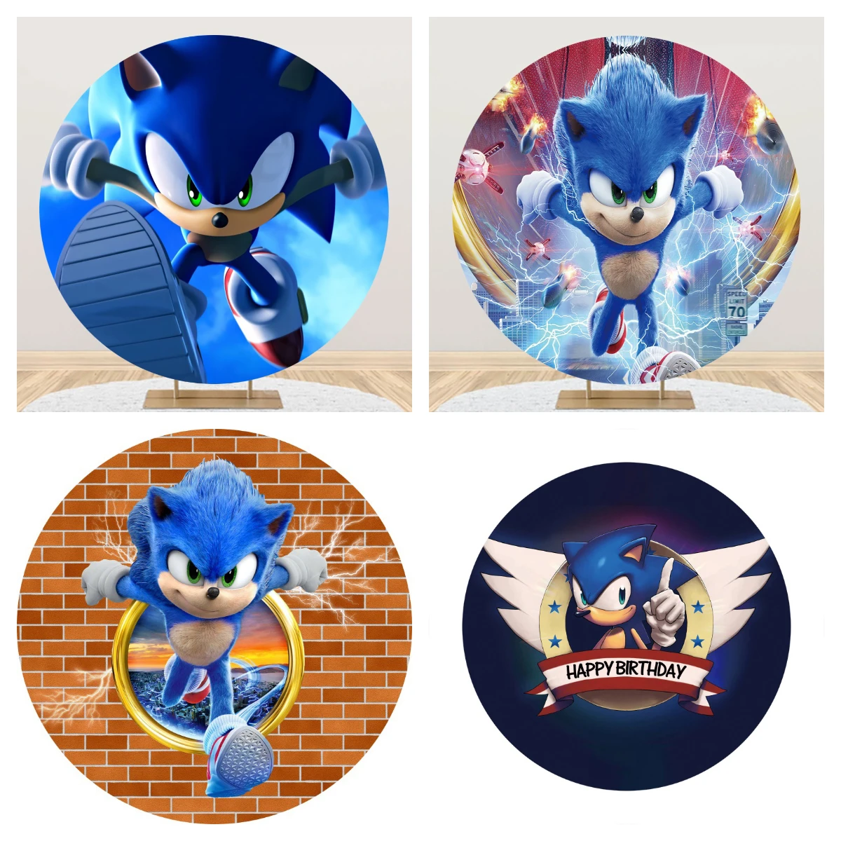 

Sonic The Hedgehog Round Backdrop Photo Background For Photography Baby Shower Kids Birthday Party Supplies Props Banner Decor