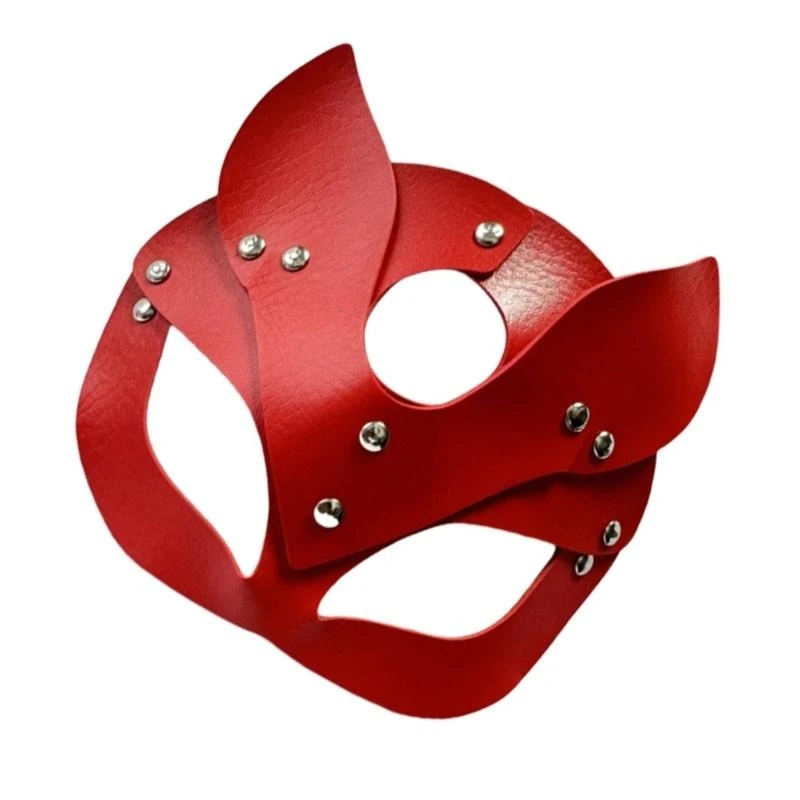 39BD Contemporary Catwomen Roleplay Mask Soft PU Leather Costume Accessory Construction Adjustable Headpiece For Adults