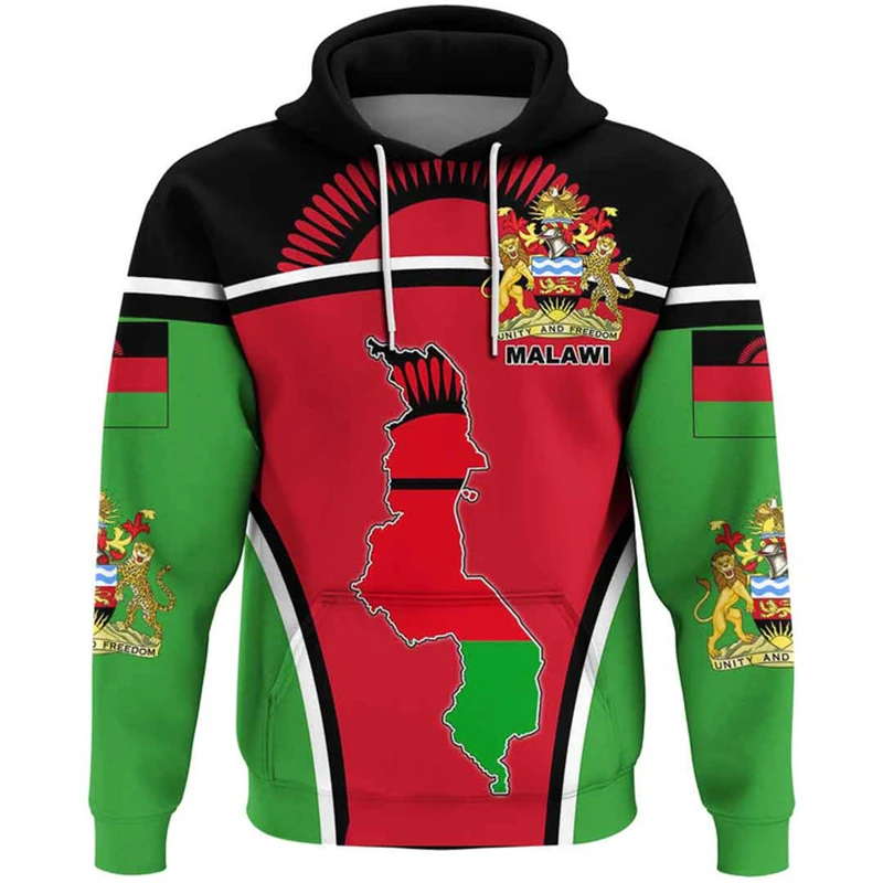 Malawi Country Flag 3D Printed Men Hoodie Fashion Street Long Sleeve Hooded Sweatshirts 2024 New Spring Autumn Oversized Clothes