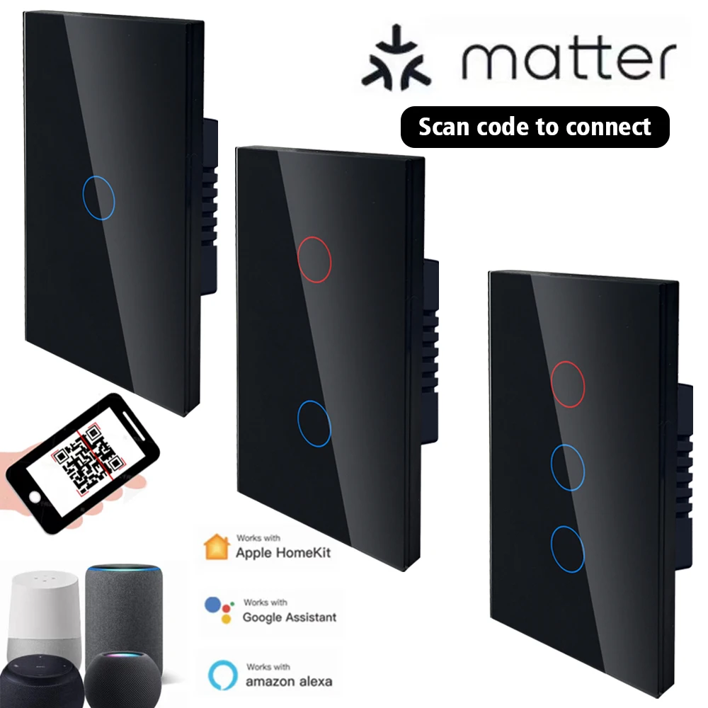 Matter smart switch Alexa Google Touch Light Switch No APP required Intelligent Control Scan QR Code to Connect