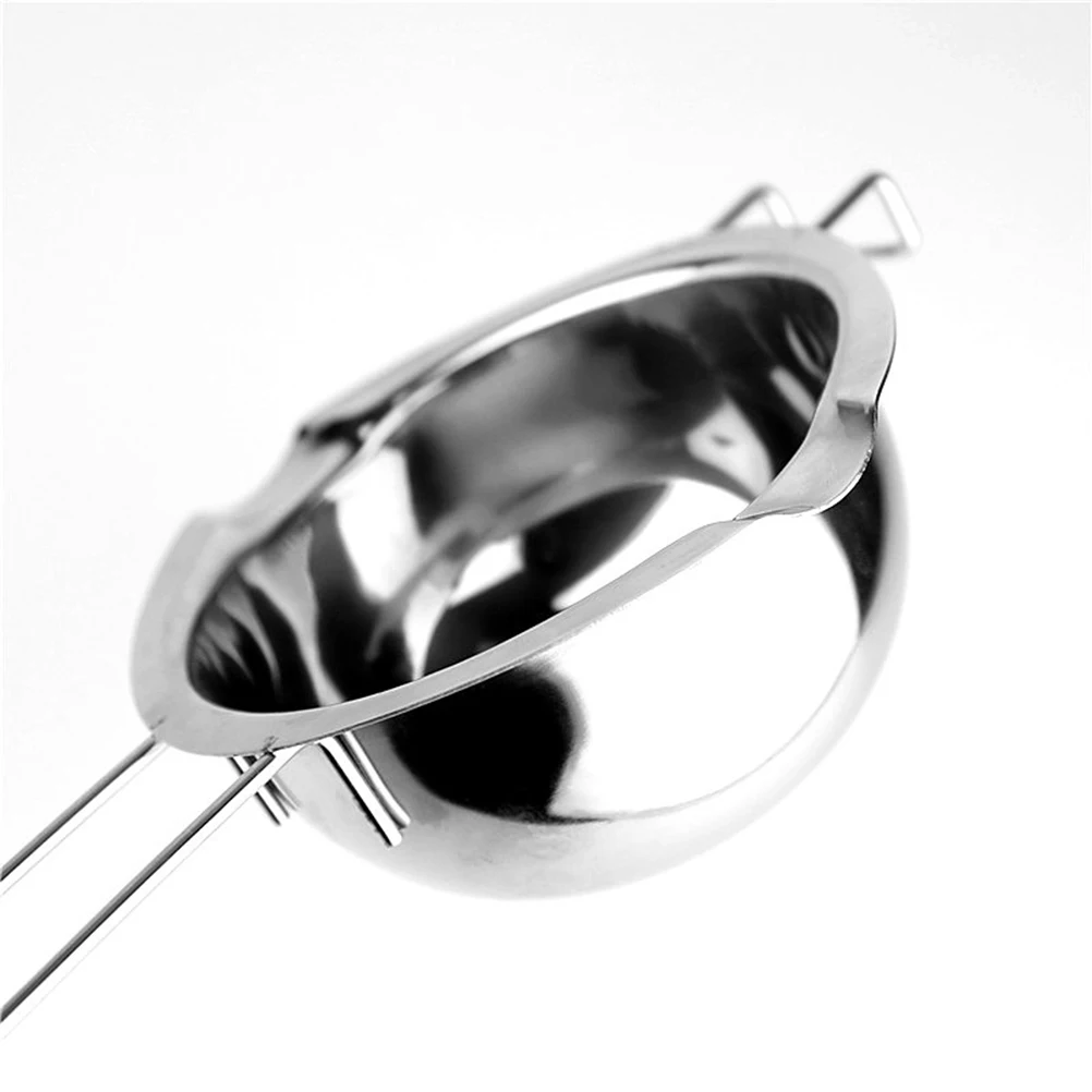 

14Cm Chocolate Melting Pot 304 Stainless Steel Double Pour Spouts Flat Cheese Caramel Warmer Sauce Container