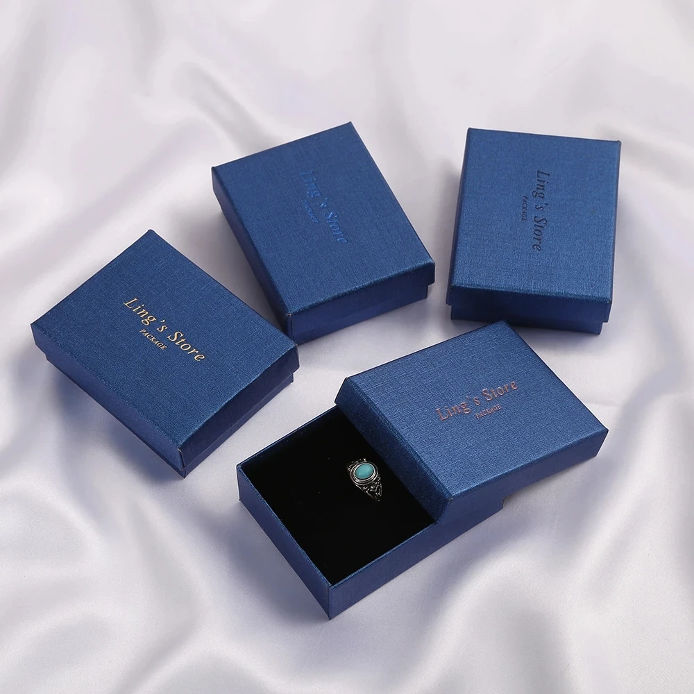 24pcs Square Jewelry Packaging Box Dark Blue Paper Necklace Ring Earrings Bracelet Gift Box for Valentine's Day Custom Logo