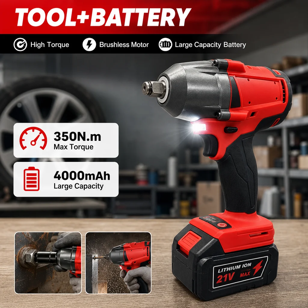 For Milwaukee 18V Battery Brushless Impact Wrench 1300NM High Torque Cordless Electric Wrench for Car Truck Repair