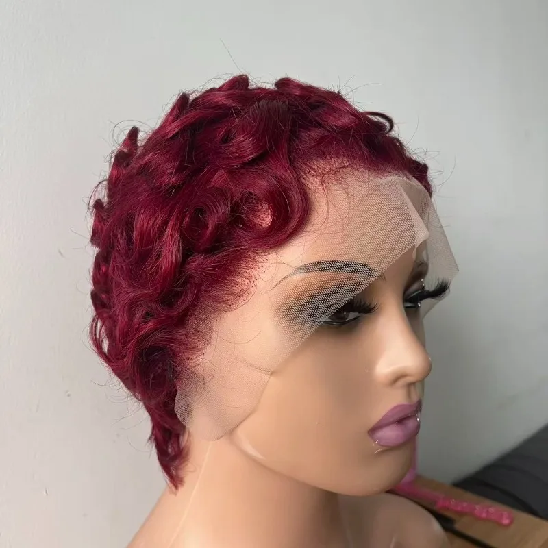 99J Lockige Echthaar-Perücke 13x4 Lace Frontal für Frauen mit Pony, 6 Zoll, Brasilianisches Remy-Haar, Vorgezupfter Natürlicher Haaransatz, Vollperücke – Detail 4