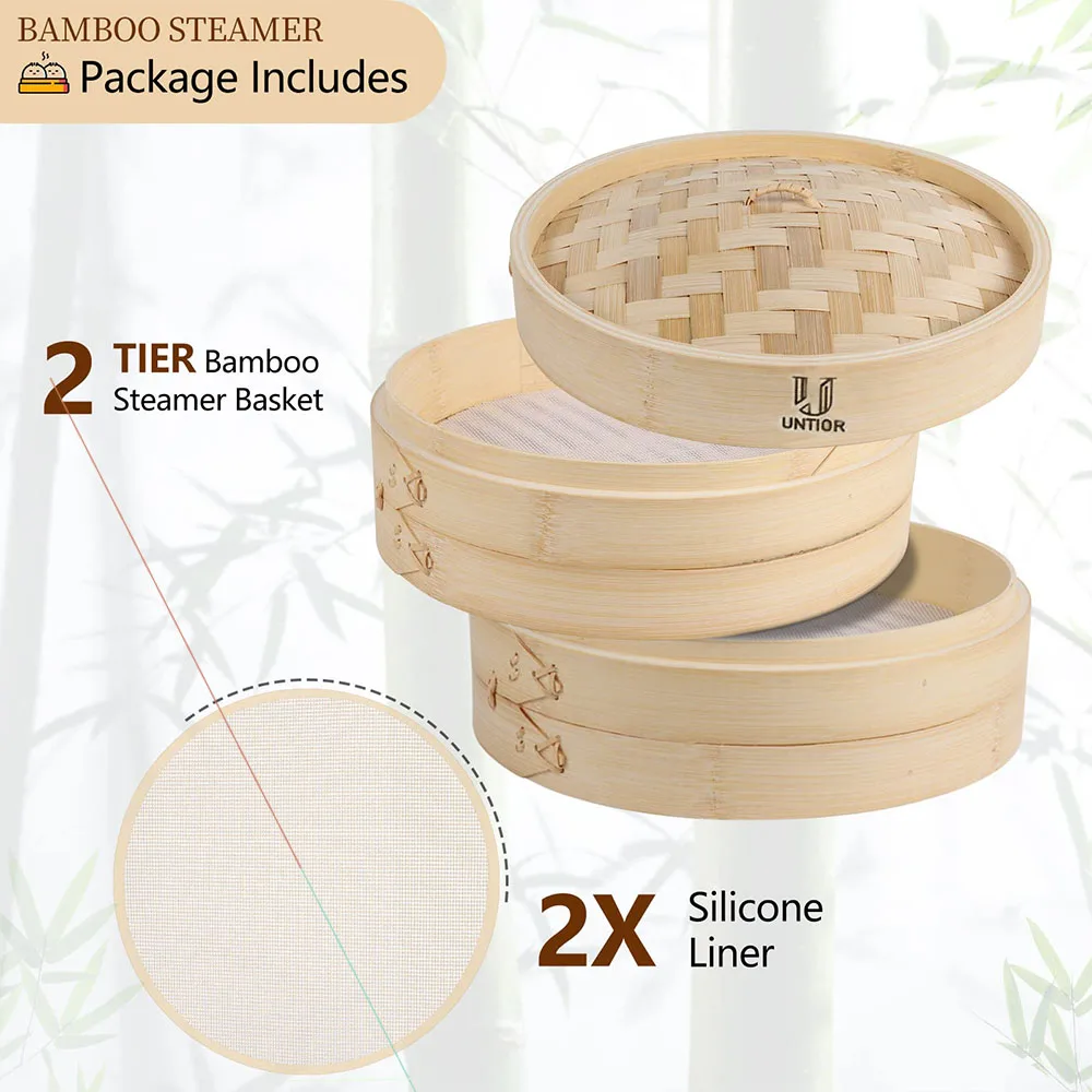 

10-дюймовая бамбуковая пароварка с крышкой, китайская пароварка для пельменей, бамбуковая пароварка, пароварка для булочек на пару для рыбы, мяса, дома