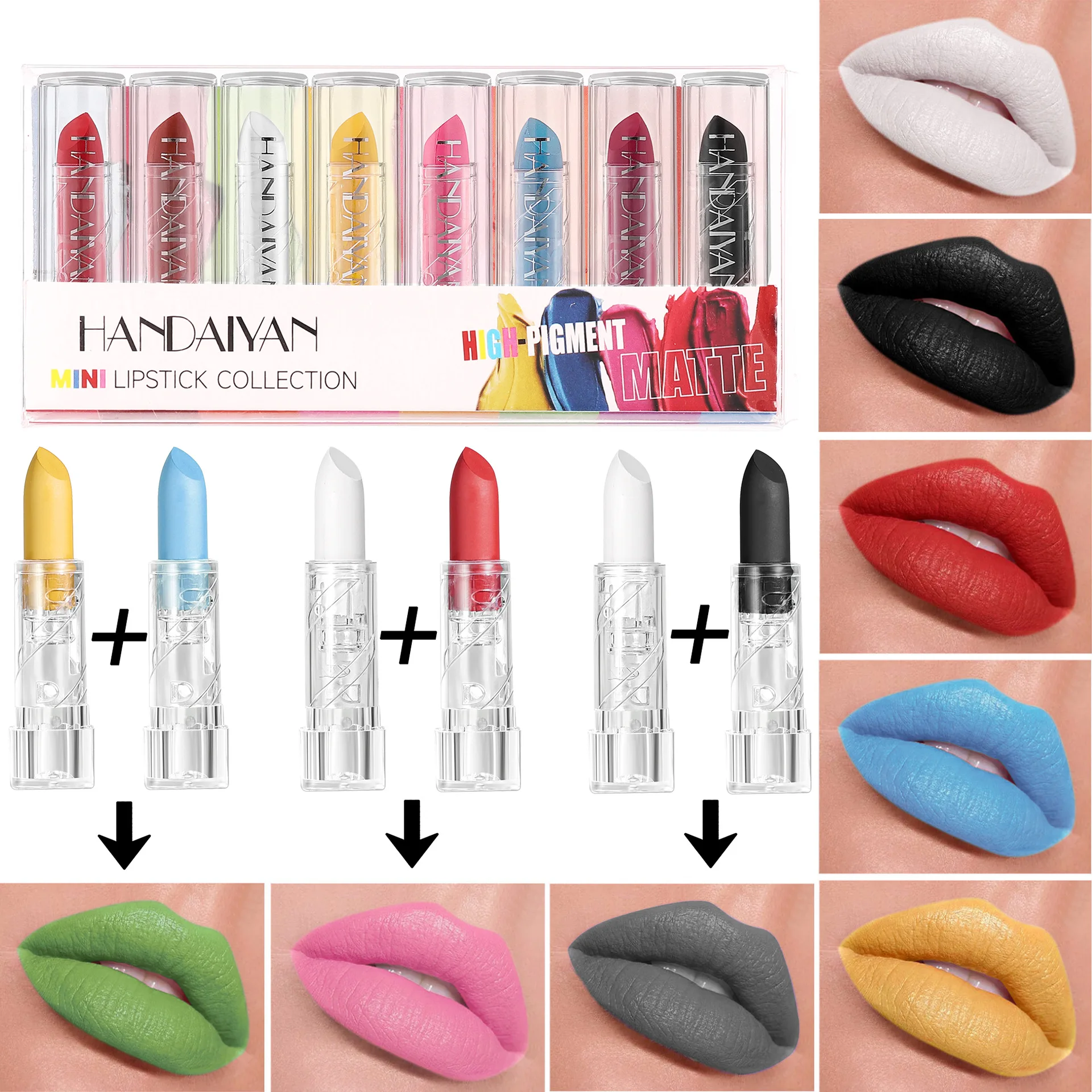 8PCS Halloween Matte Lipstick Set Dark Black Vampire Yellow Velvet Lipsticks for Face Body Painting Creative DIY Makeup Cosmetic