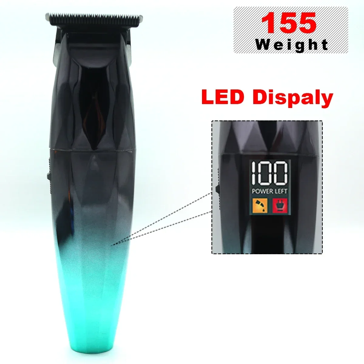 المهنية المتقلب للرجال DLC T-Blade صفر فجوة LED عرض منخفضة الضوضاء اللاسلكي النفط رئيس مقص الشعر آلة التشطيب