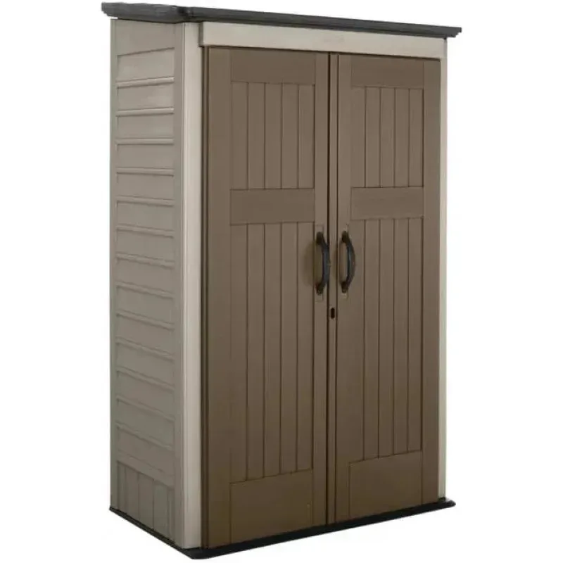 

QAZ8-Rbbermaid Vertical Resin Outdoor Storage Shed.With Floor (4x2.5 Ft).Weather Resistant.Brown.Organization for Home/Backyard