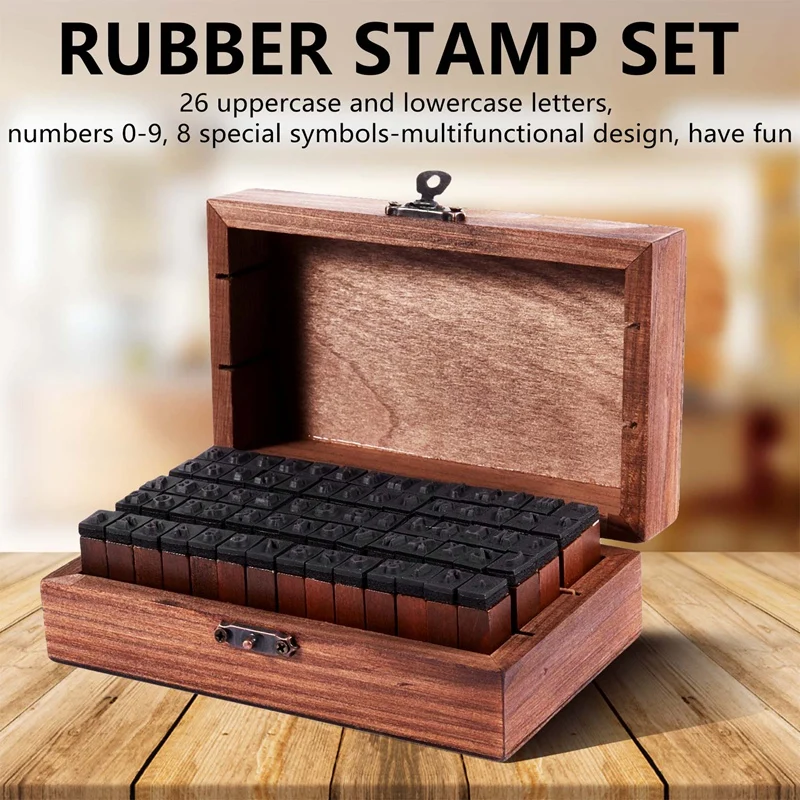 Rubber Stamp Alphabet Number Symbol Wooden Box Set Print Style Wood Letter 70PCS