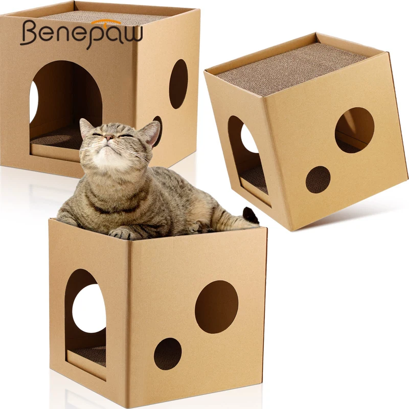 

Benepaw Cat Cardboard House Corrugated Kitty Scratcher Pads Kitten Play Bed Indoor Sturdy Scratching Box Toy Small Animals