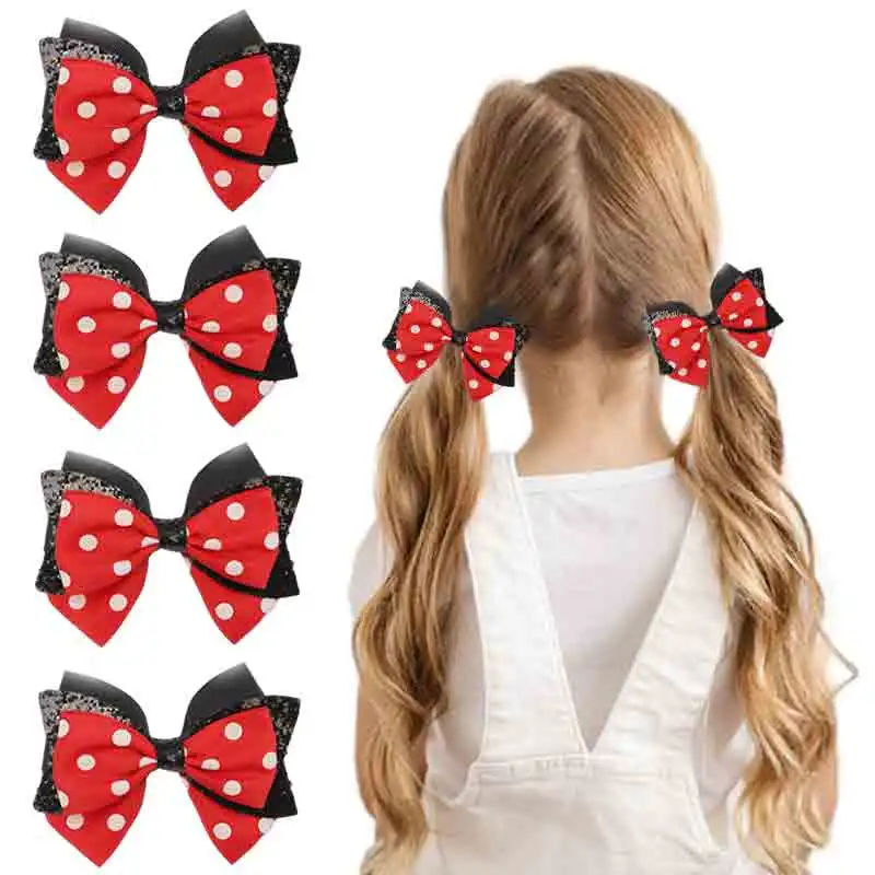 

ncmama 2Pcs/set Cute Dot Ribbon Bow Hairclip for Kids Girls Red Black White Dot Hairpins Barrette Headwear Girl Hair Accessoires