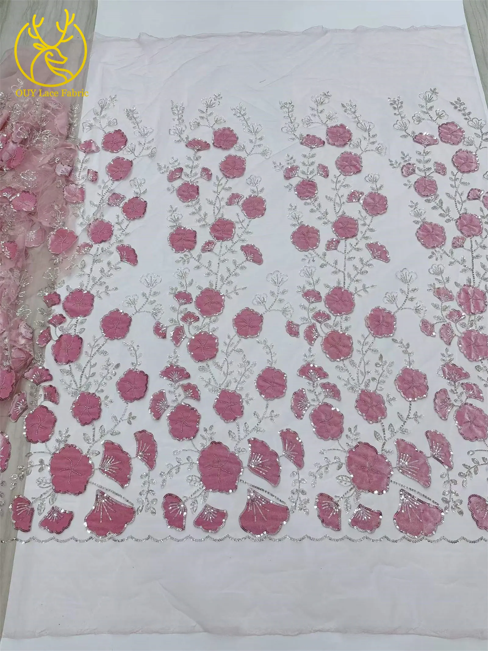 2026 Neuer Stil Afrikanischer Samt-Stickerei-Pailletten-Spitzenstoff Französischer Mesh-Tüll-Spitzenstoff für nigerianische Hochzeitskleider – Detail 14