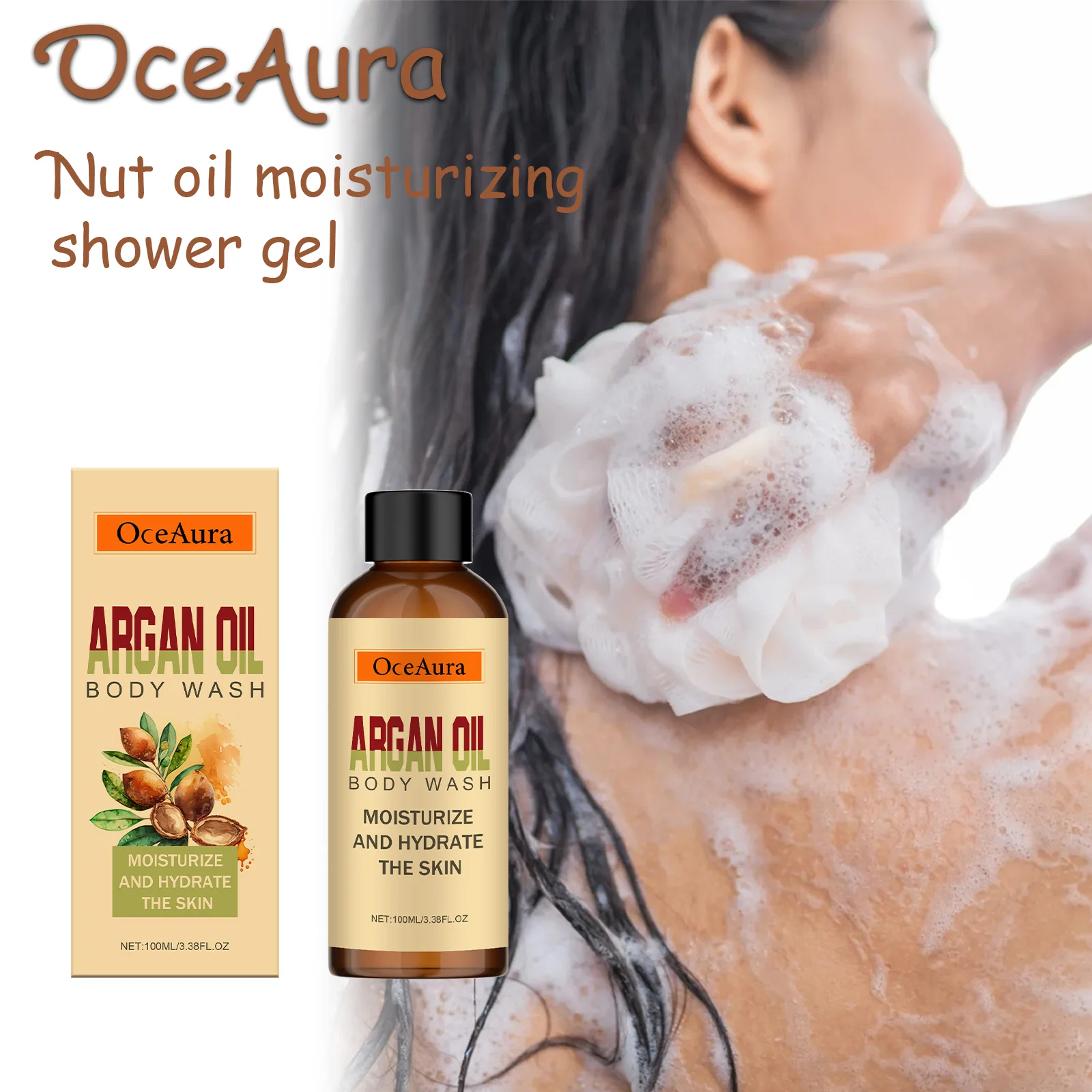 

OceAura Nut Oil Moisturizing Body Wash | Mild Cleansing, Refreshing & Hydrating Fragrance Shower Gel for Skin Easy to carry
