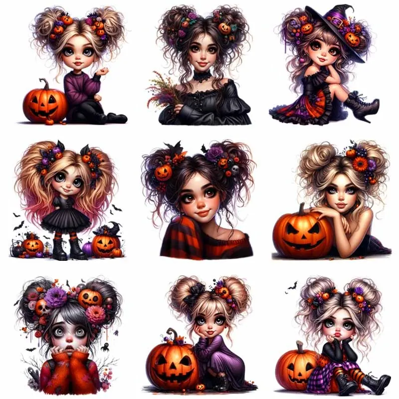 

Halloween Black girl pumpkin Iron On Heat Transfer Sticker For Clothes DTF Pinted Vinyl Thermal Appliques Washable T-Shirt Decal