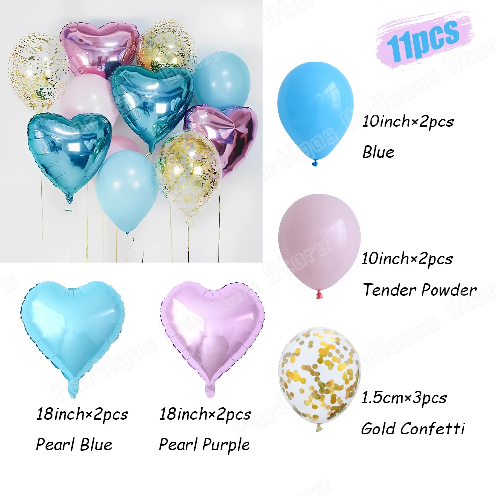 11Pcs Pink Blue Purple Balloon Set 18inch Heart Helium Globos Valentine's Day Wedding Mermaid Baby Shower Birthday Party Decor