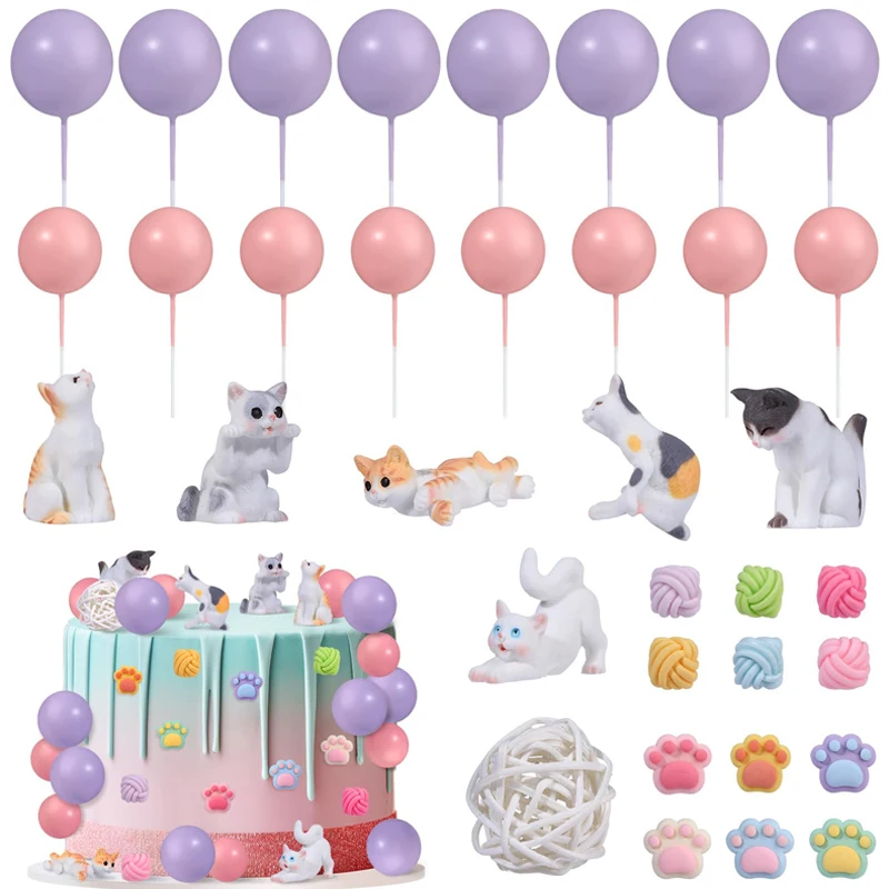20 pçs decorações de bolo de gato de estimação meninas gato festa de aniversário suprimentos mini gato coração bolo toppers decoração de bolo de chá de bebê