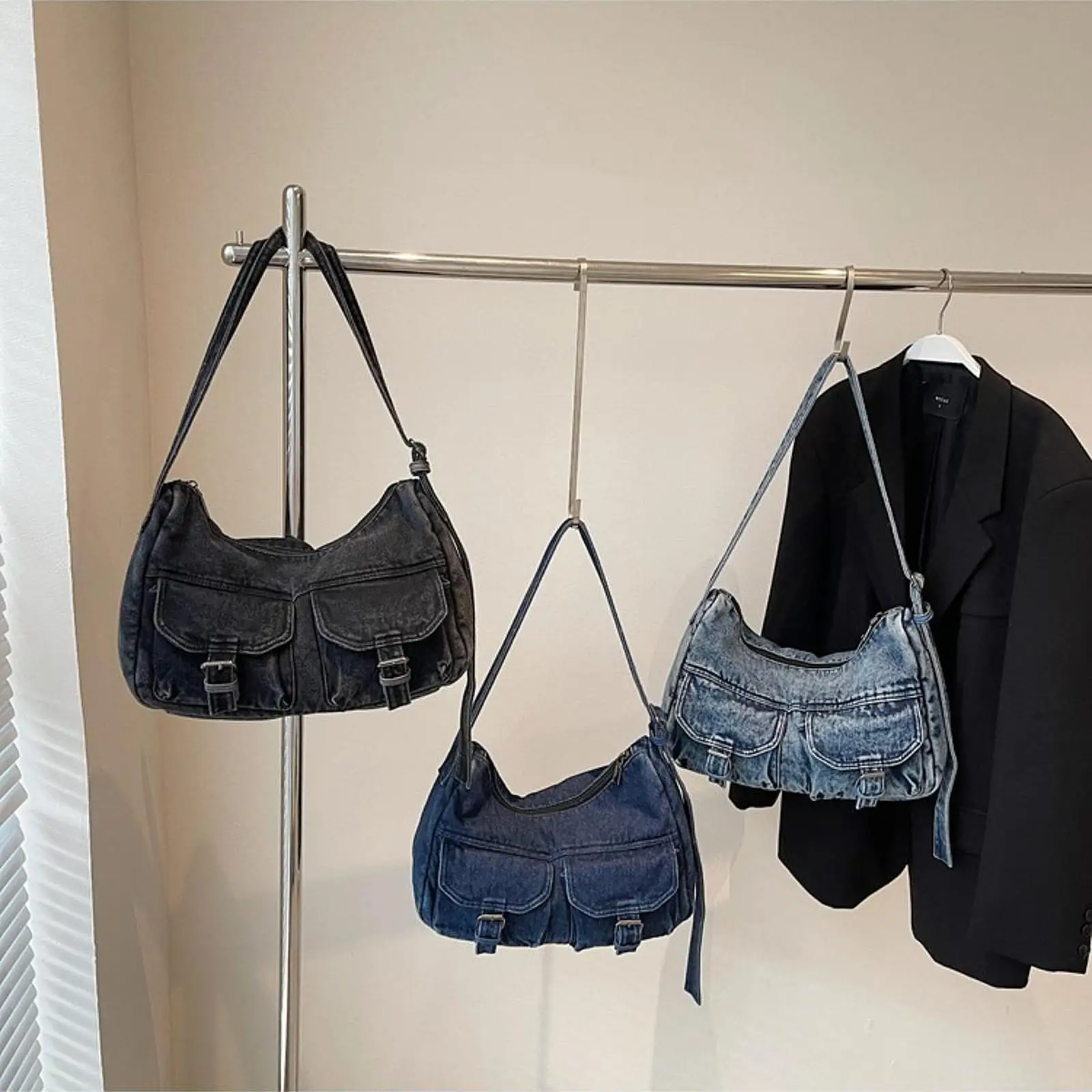 

Women's Shoulder Bag Adjustable Retro Denim Large Capacity Fashion Casual Style Tote Underarm Bag Crossbody Bag Hobo Purse