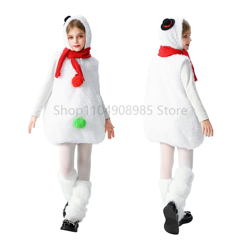 

Girls Snowman Baby Christmas Costume Sleeveless Hooded Christmas Snowman Bodysuit with Scarf Performance Costume