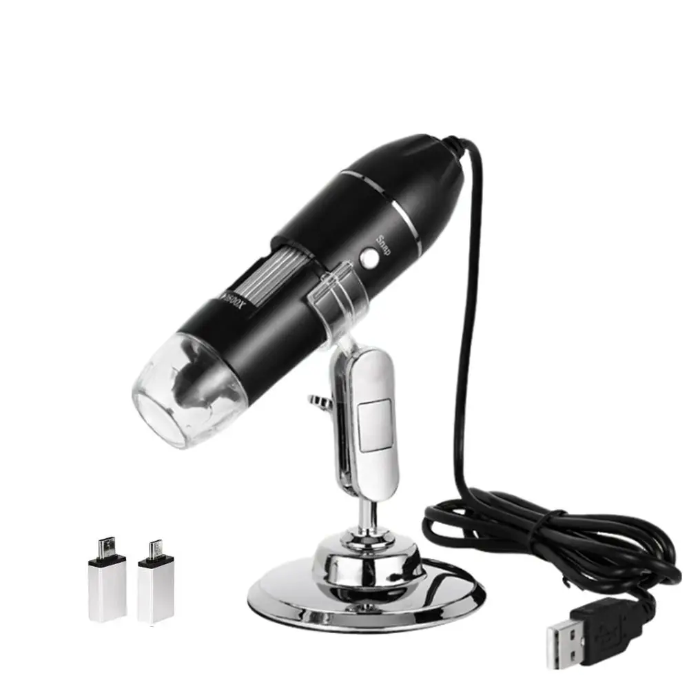 3 in 1 USB Digital Microscope Portable 1600X/1000X/500X Handheld HD Inspection Camera with Adjustable Stand 8 LED Lights