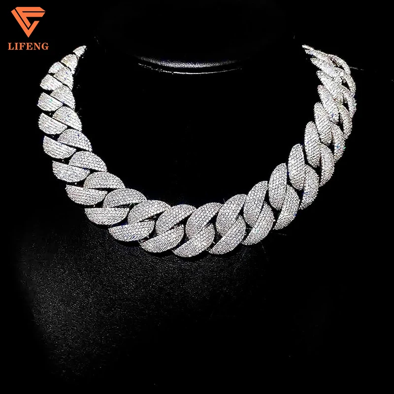 Lifeng Jewelry Classic Miami Cuban Link Chain 18K Gold plated VVS Moissanite Cuban Chain Men Hiphop Necklace