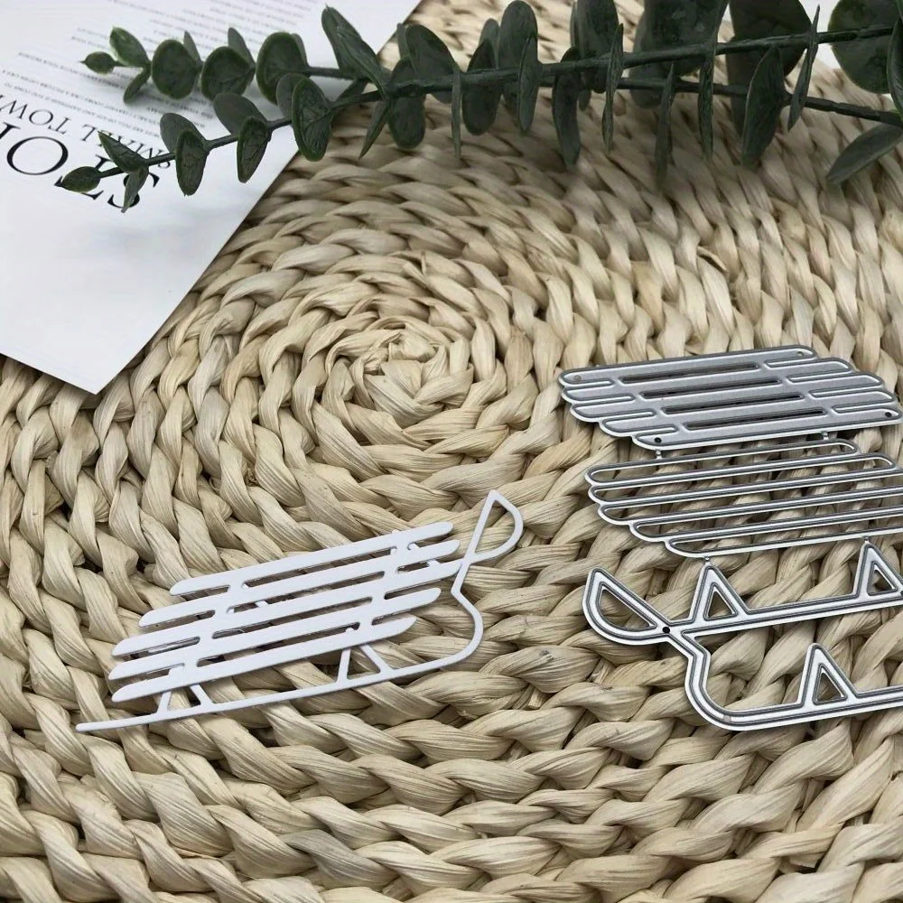 Troqueles de corte de metal, molde de corte, decoración de trineo de esquí, álbum de recortes, hoja artesanal de papel, plantillas perforadoras, 1 Uds.