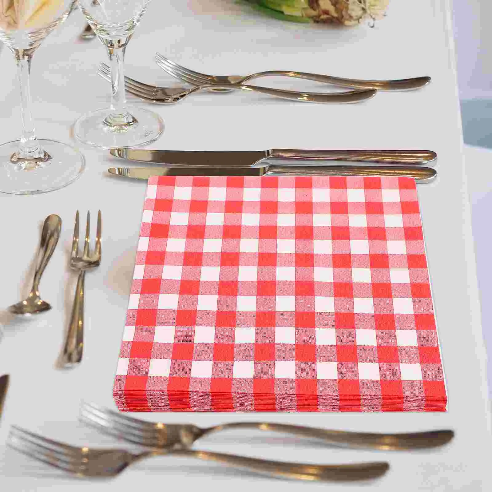 

80 Sheets Plaid Napkin Table Decorations Festival Hotel Desktop Napkins Wedding Banquets Decorative Holiday Household Tissue