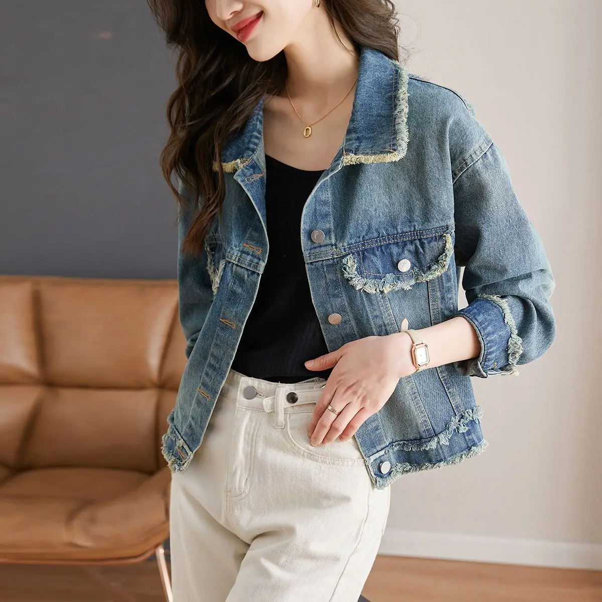 Short Women's Denim Jackets Small Female Jeans Coat Plain Crop Spring Autumn Streetwear New in Luxury Deals Promotion Outerwears