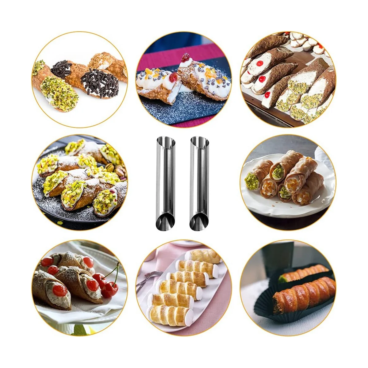 Moldes De Chifre De Creme Com Escova De Limpeza, Cone De Aço Inoxidável, Molde Em Forma Tubular Para Tubos De Cannoli, 20Pcs