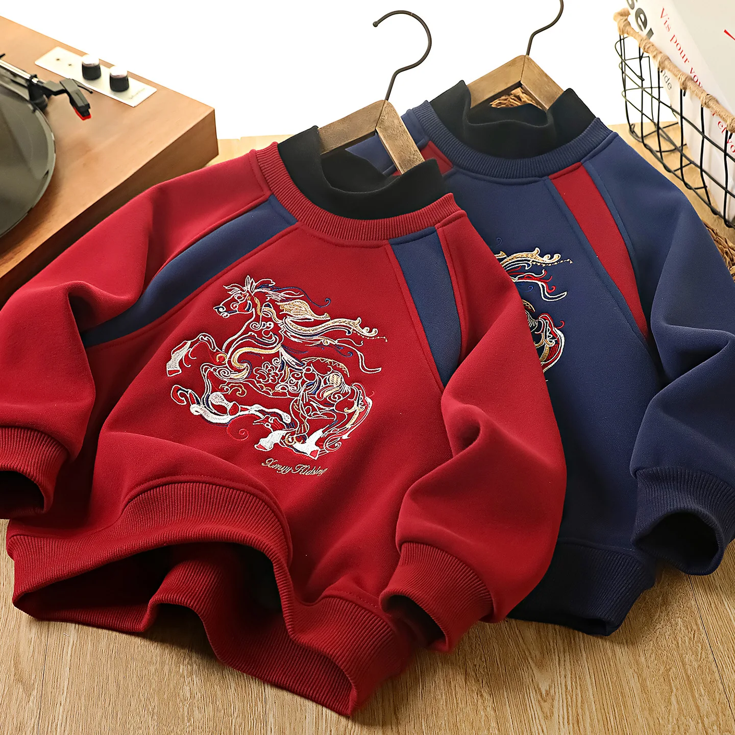 

Boys Fleece Lined Embroidered Sweatshirt 2025 Winter New Year Outfit for Kids Toddlers and Older Children