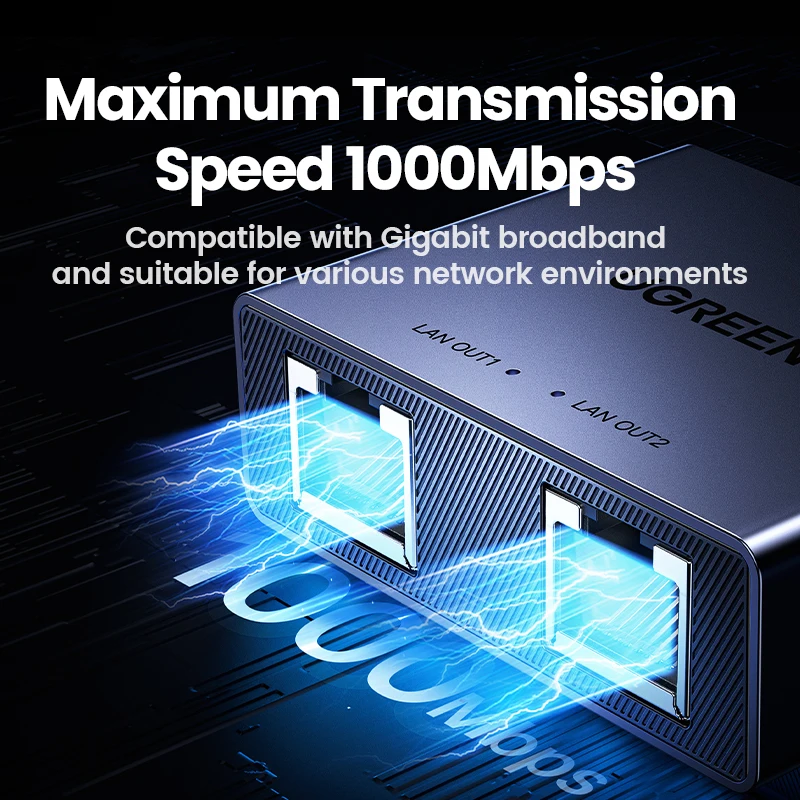 UGREEN 1000 Мбит/с RJ45 Разветвитель 1–2 Ethernet-адаптер Lan Разъем rj45 Разветвитель-переключатель для ПК, ноутбука, ТВ-приставки, маршрутизатора