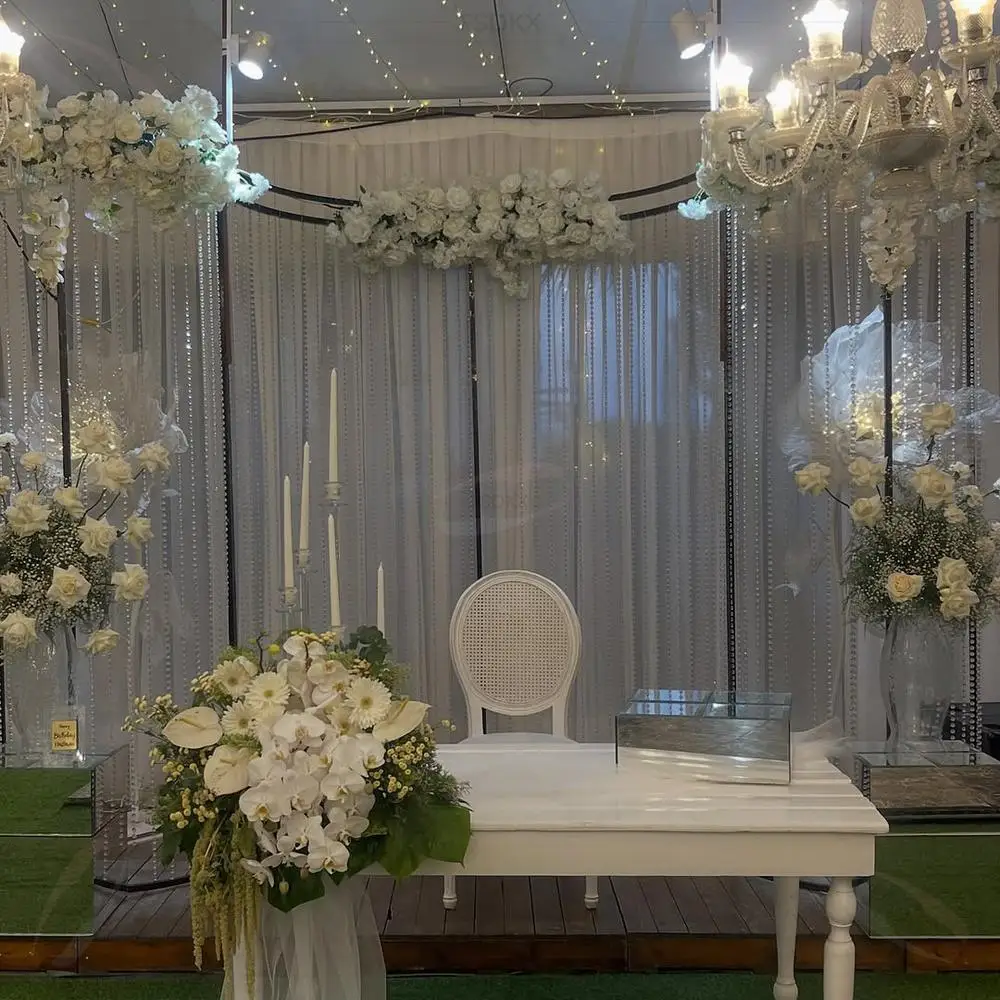

FSDKX Customize Wedding Reception Venue Background Decor Hanging Crystal Metal Stage Backdrop