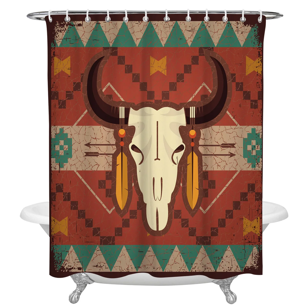 Indian Bull Skull Art Waterproof Bathroom Decoration Shower Curtain With Hook Printed Bathtub Curtains Bathroom Accessories