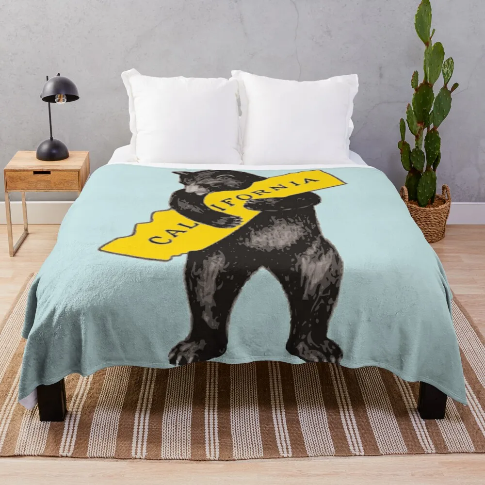 

Vintage California Bear Hug Illustration Throw Blanket Soft Beds Shaggy Blankets