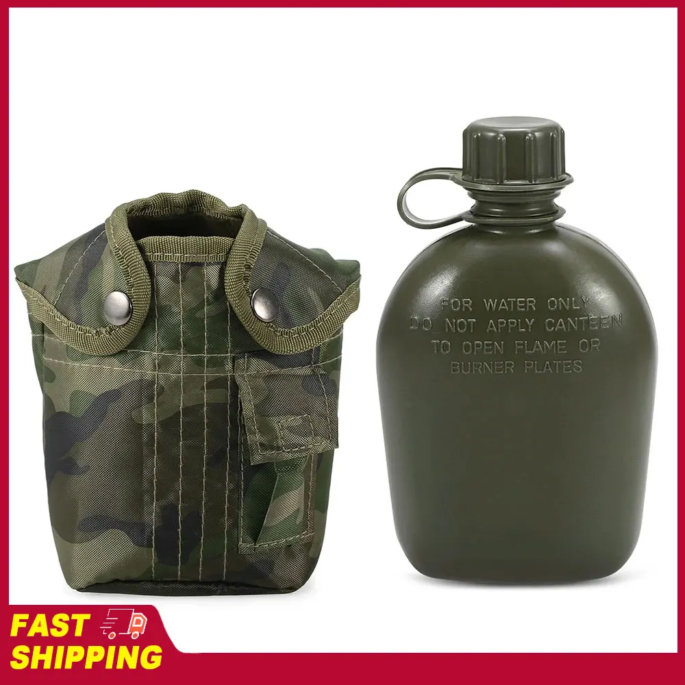 Camping Hiking Backpacking Survival Water Bottle Kettle 1L Outdoor Military Canteen Bottle Tool with Cover