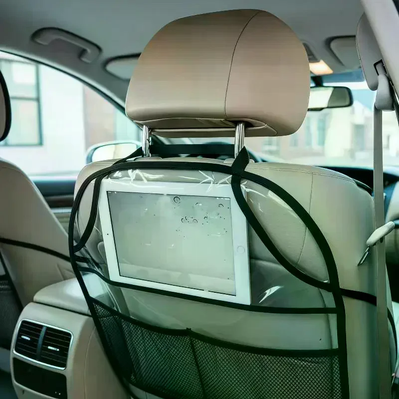 Car Back Seat Kick Protector Waterproof Washable Clear Cover with Touch Screen Phone Holder for Daily Car Use