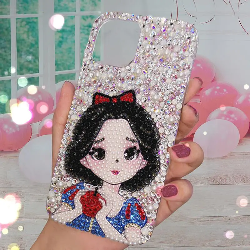 Cute Princess for iPhone 11 12 13 Pro Max iPhone 8 Plus Handmade Diamond Phone Case 14 Rhinestone